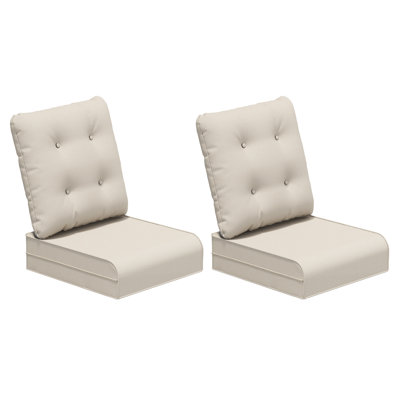 Outdoor Patio Cushion Set, 6 Inch Thick Tufted Olefin Cushions with Beige Covers（Set of 2）