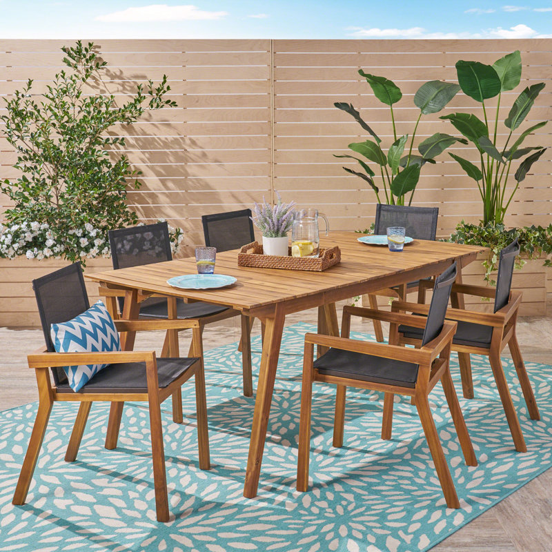 Alaurah 6 - Person Acacia Wood Patio Dining Set with Rectangular Table