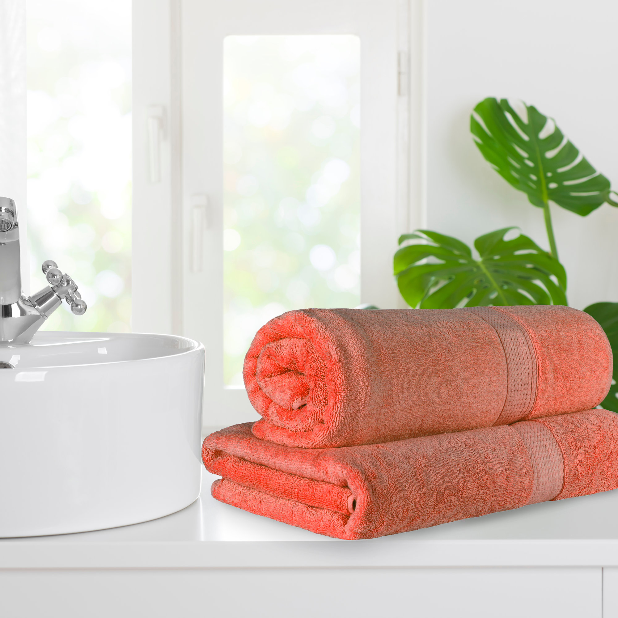 Renata 2 Piece 800 GSM Certified Egyptian Cotton Bath Sheet Set , Coral