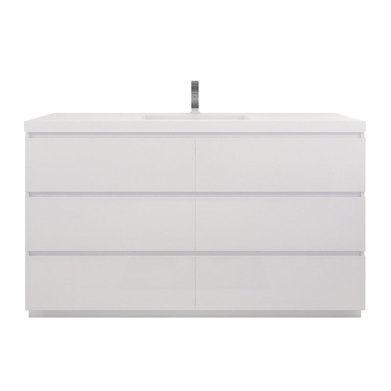 Ensemble de meuble-lavabo simple 60 po Haracha, Blanc ultrabrillant
