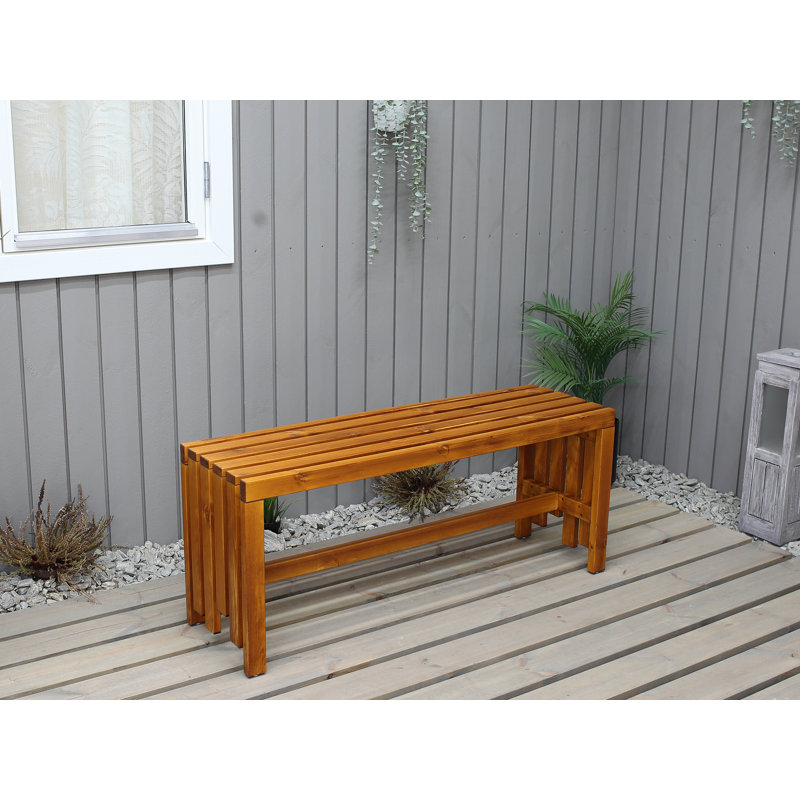 Madhav Solid Wood Pine Outdoor Bench, Honey