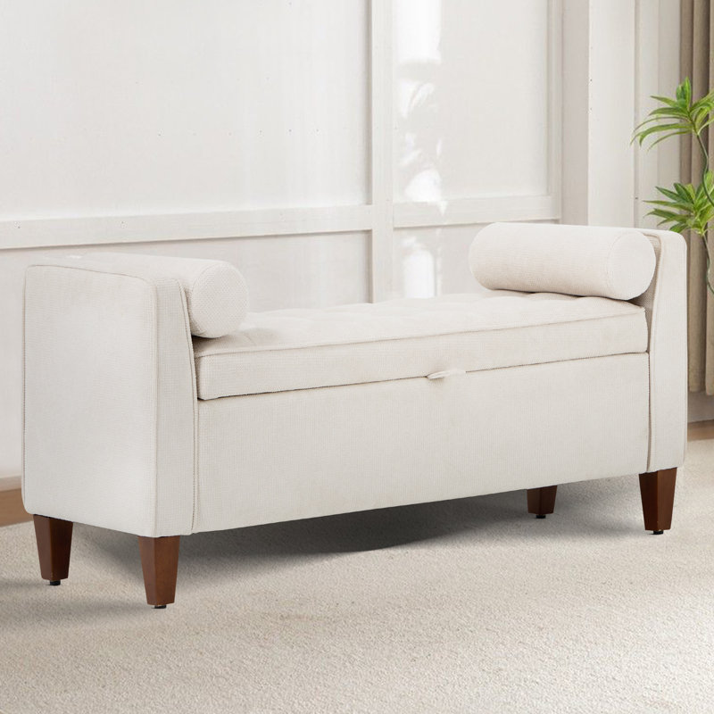 Banc de rangement rembourré en polyester pour entrée et chambre à coucher, Beige