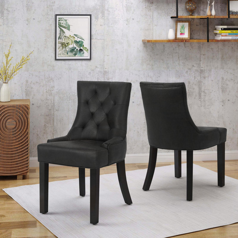 Ensemble de chaises de salle à manger Diamond touffetées avec revêtement en microfibre, ensemble de 2, Microfibre noire