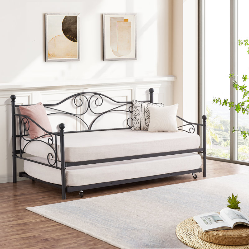Lit de jour simple avec couchette Korecky, Noir