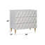 Meuble Kd Legs argenté avec poignées dorées et espace de rangement, 3 tiroirs, poignée en acrylique, structure en métal fuselé