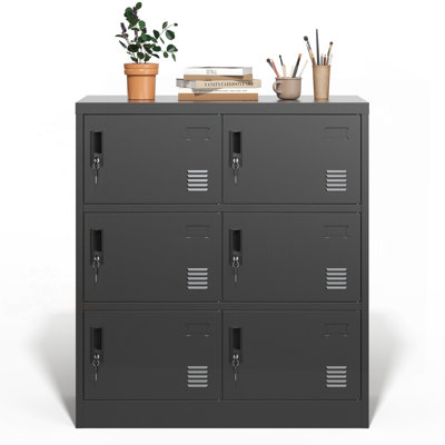 6-Door Employee Storage Locker, Metal Lockers For Office, Gym, School, And Homewith Card Slot (Black)