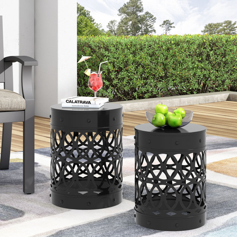 Ensemble de 2 tables de bout d'extérieur en fer thermolaqué noir Delight, Noir