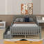 Lit plateforme double en bois avec garde-corps et 2 tiroirs-545936619