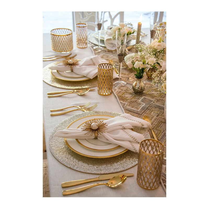 Herringbone Linen Napkin, White/Gold/Silver