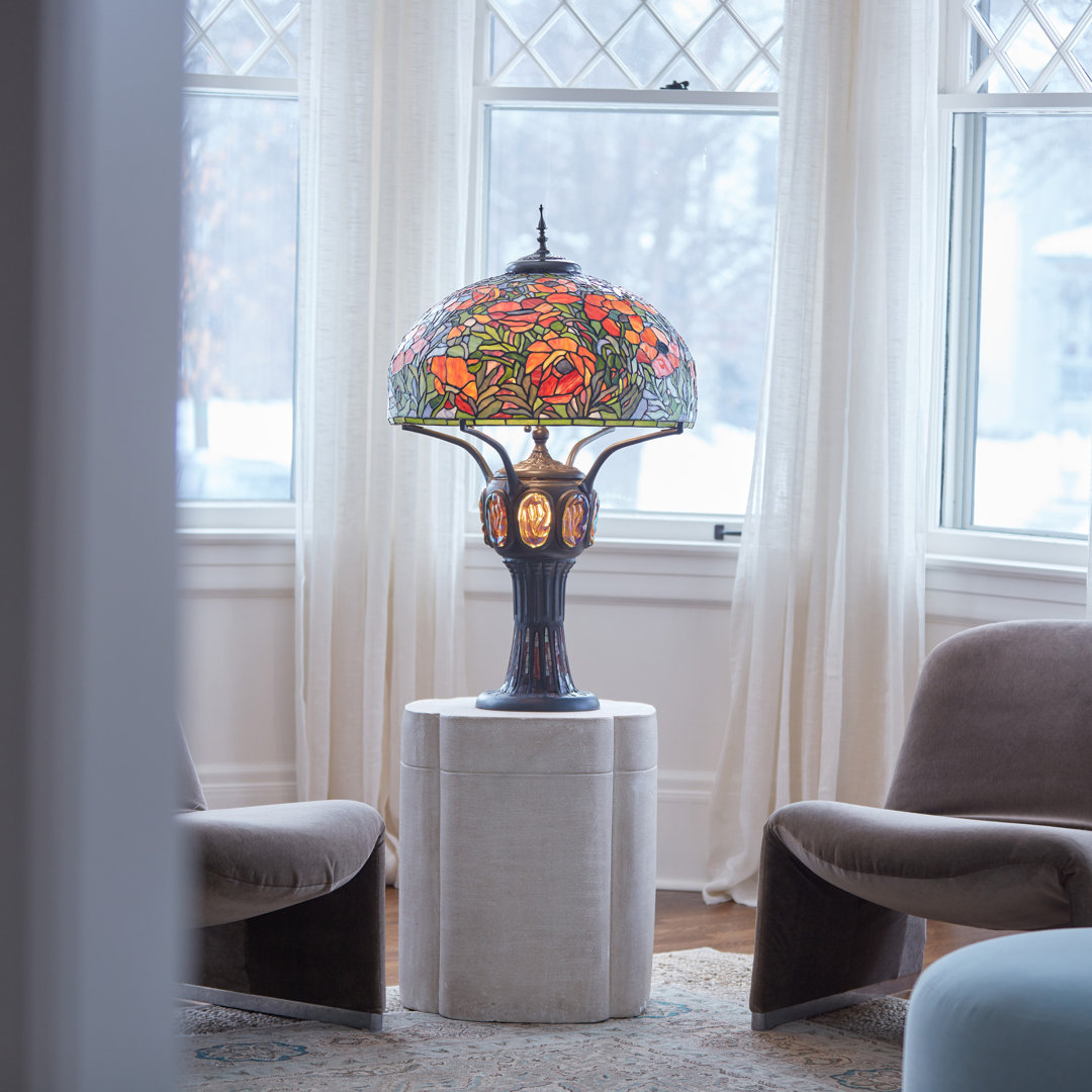 36"H Poppies Tiffany-Style Stained Glass Table Lamp River of Goods