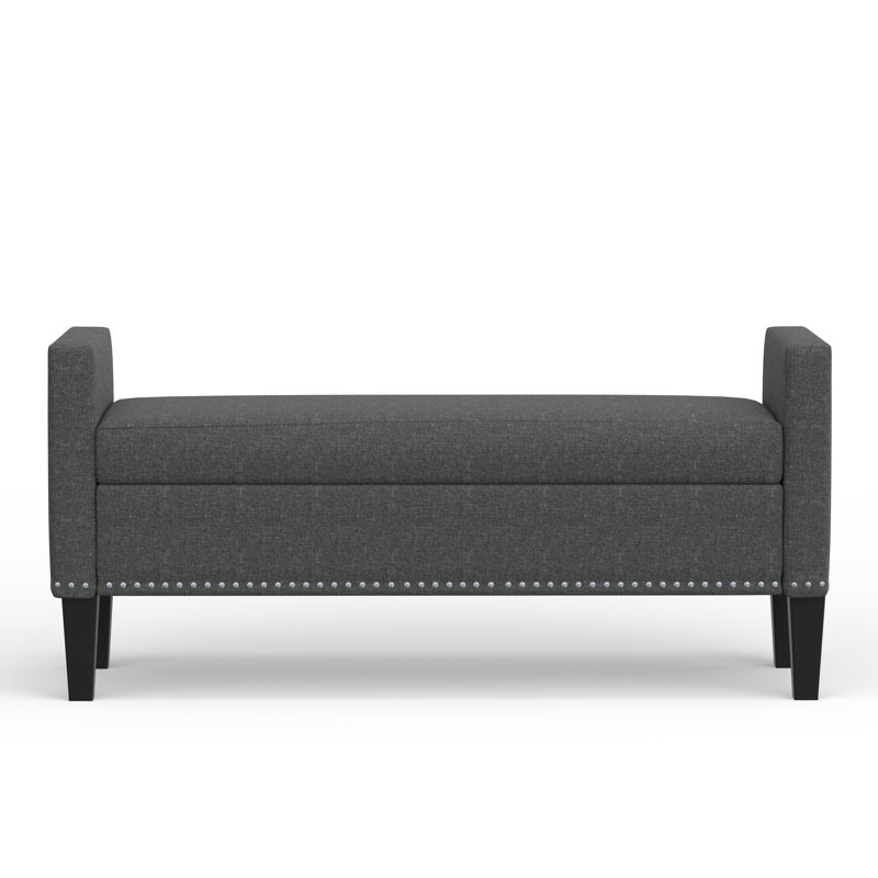 Banc de rangement rembourré Macrina, Gris foncé, H 24 po x l 51,77 po x P 17,8 po