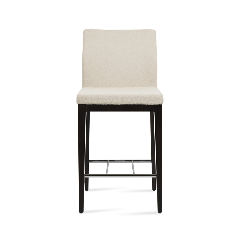 Tabouret de bar Aria, Bouclé blanc cassé, Wengé