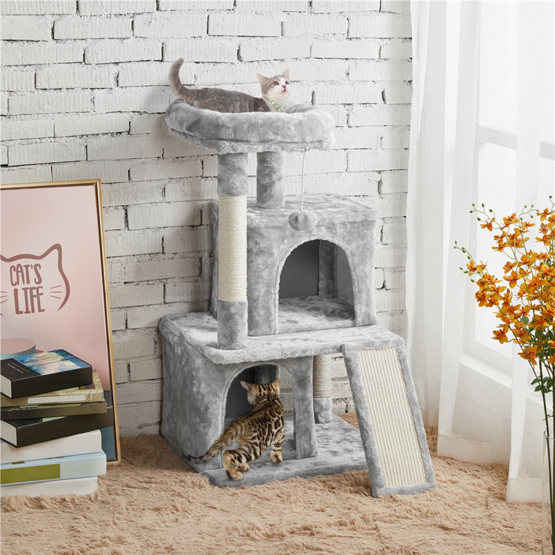 91cm H Multilevel Cat Tower, Light Grey