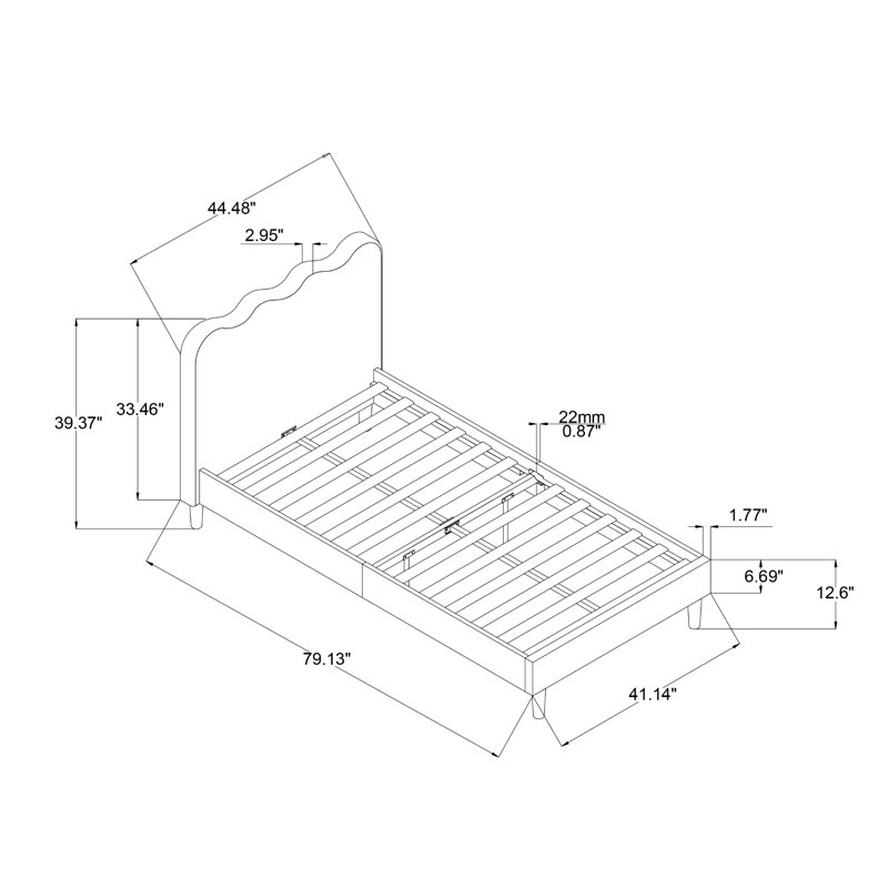 Lit simple tapissier Wave, Light Blue Linen