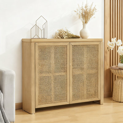 Armoire de rangement de style moderne en rotin avec 2 bouches d'aération et 2 portes d'armoire de style moderne, pouvant servir de bar à vin pour les entrées, les couloirs, les salons, les cuisines, les salles à manger et les salles à manger