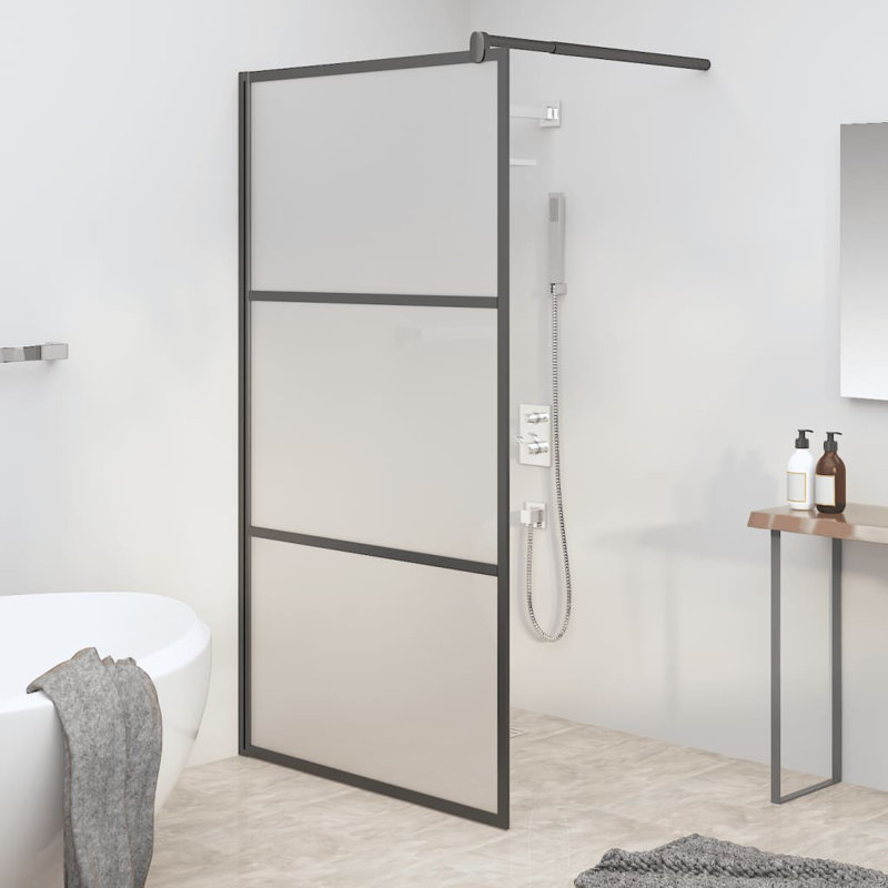 VidaXL Walk-in Shower Wall 45.3" x 76.8", Black, Frosted