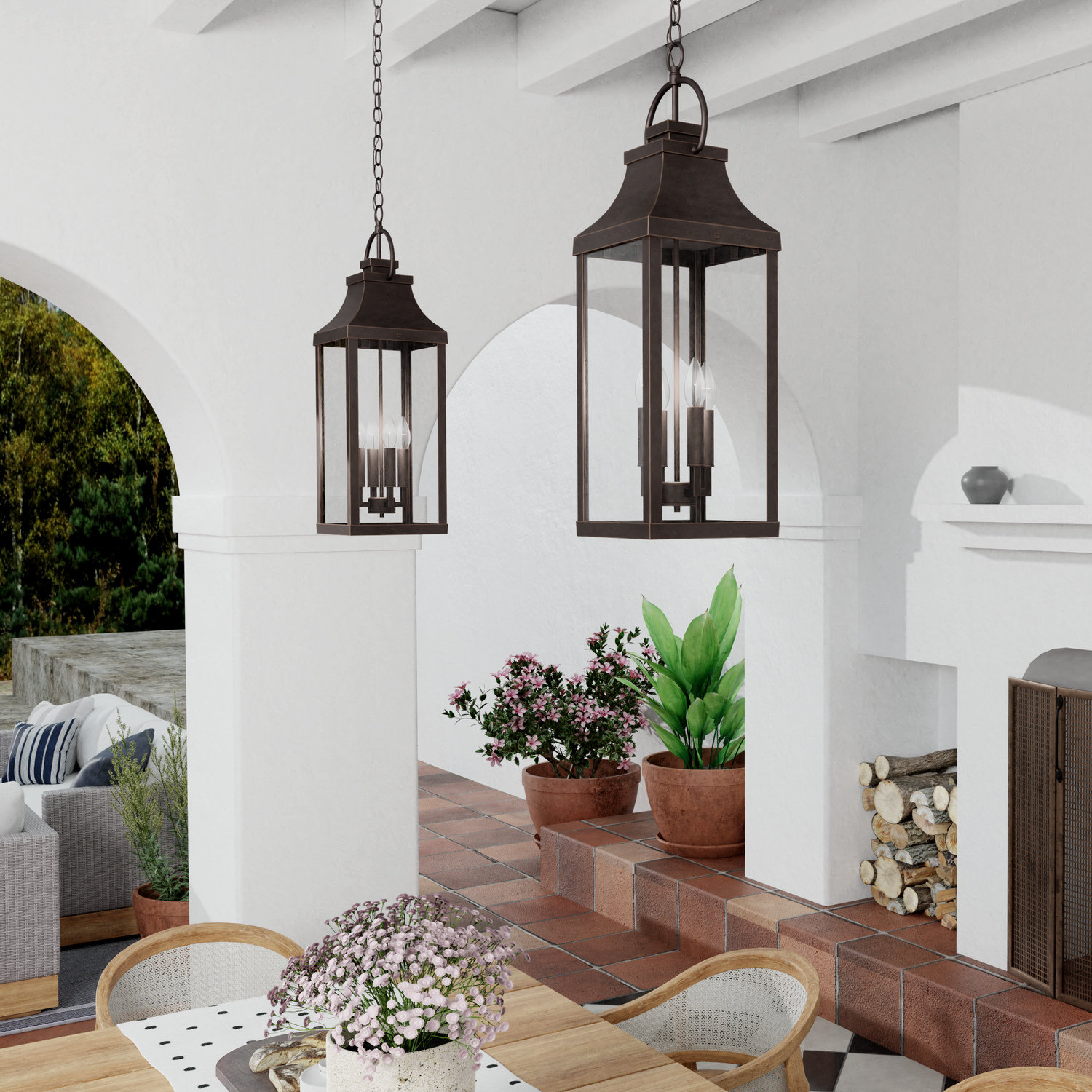 Caden Outdoor Hanging Lantern, Oiled Bronze