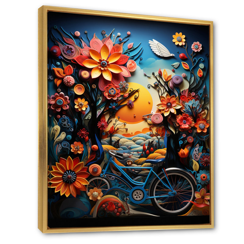 Carmani Bicycle Colorful Ride, reproduction d'art sur toile, H 32 po x l 24 po x P 1 po, Cadre flottant doré