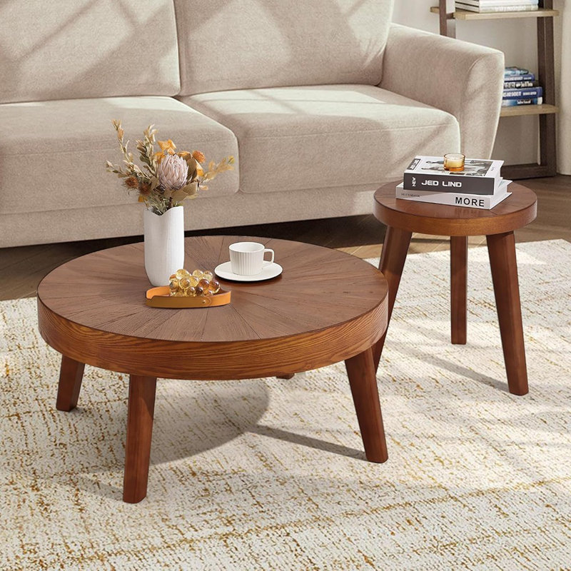 Ensemble de 3 tables basses et tables d'appoint gigognes Boho avec finition en bois naturel pour le salon, la chambre à coucher et le bureau personnel