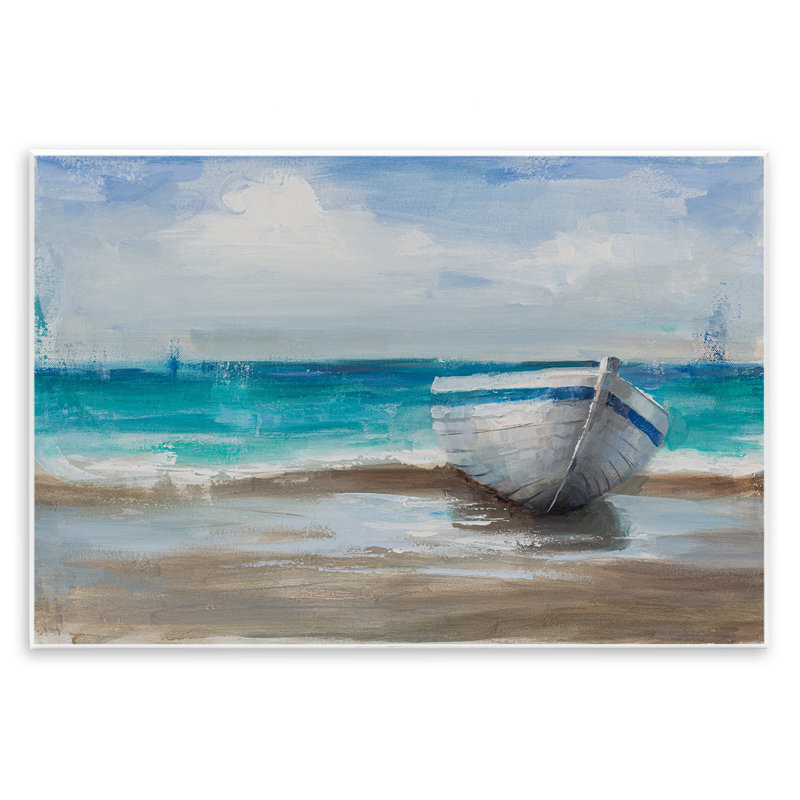 Plaque murale Painterly Boat On The Shore, design par Cloverfield & Co., H 13 po x l 19 po