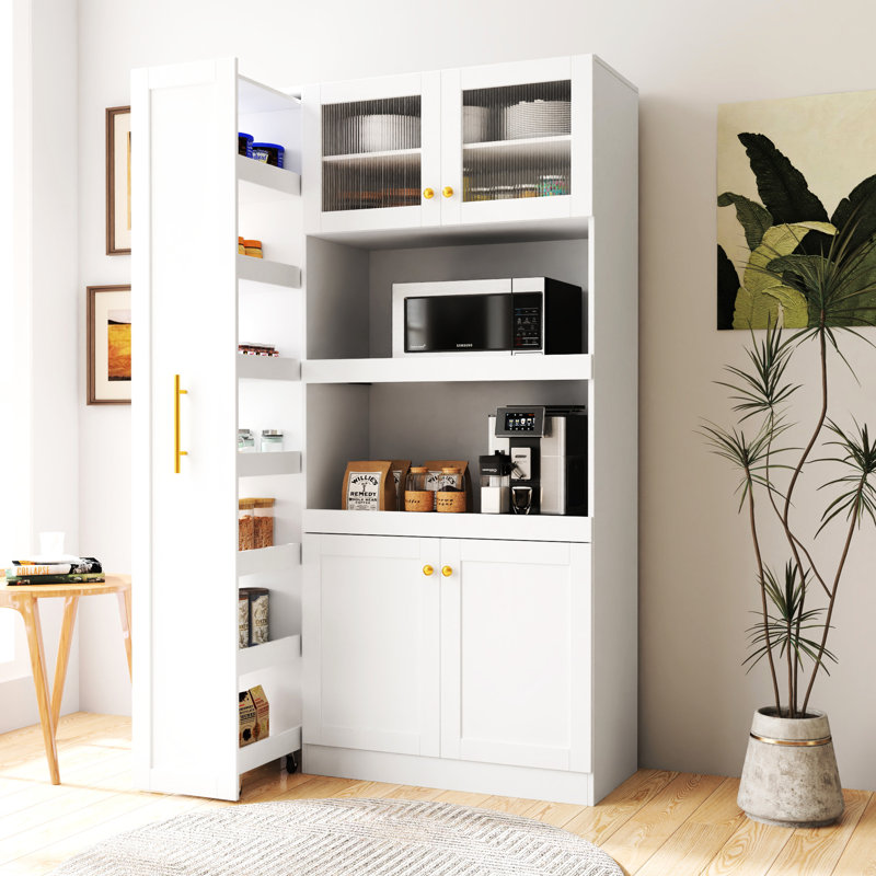 Armoire de cuisine avec tablette extensible à 4 portes de style blanc pour une organisation soignée et une salle à manger