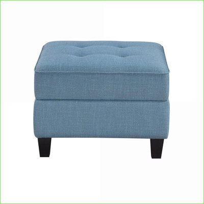 Repose-pieds avec rangement en bois massif moderne capitonné bleu marine pour le salon et la chambre à coucher | Noir | Bois