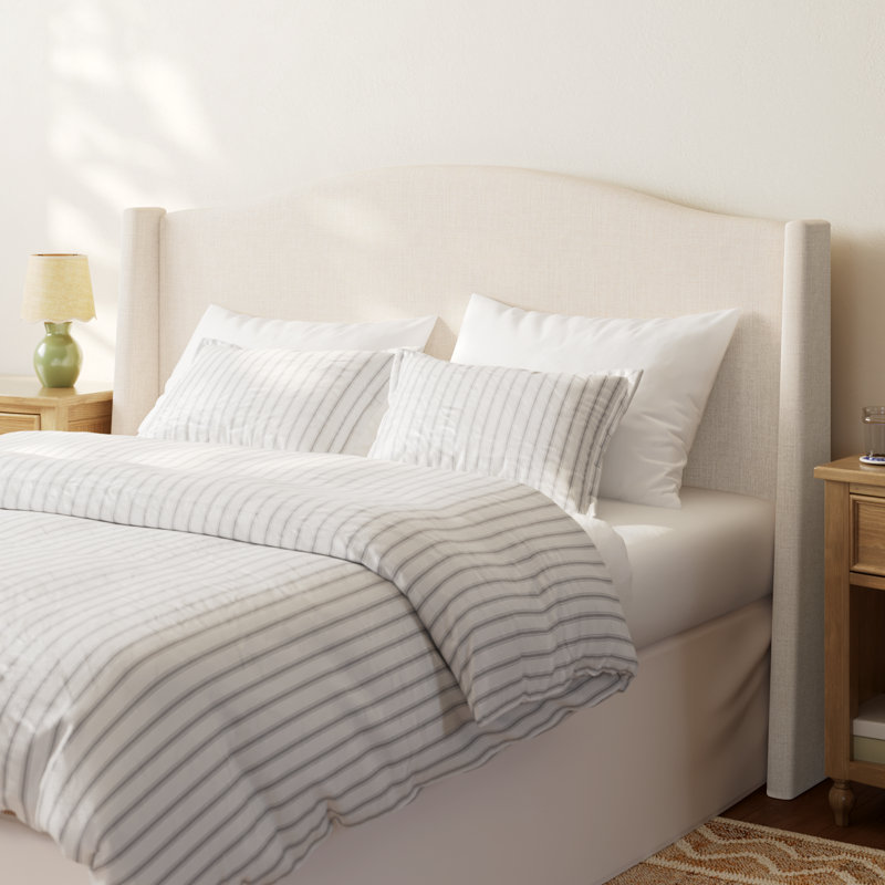 Byrd Upholstered Wingback Headboard, King, Classic Talc Linen