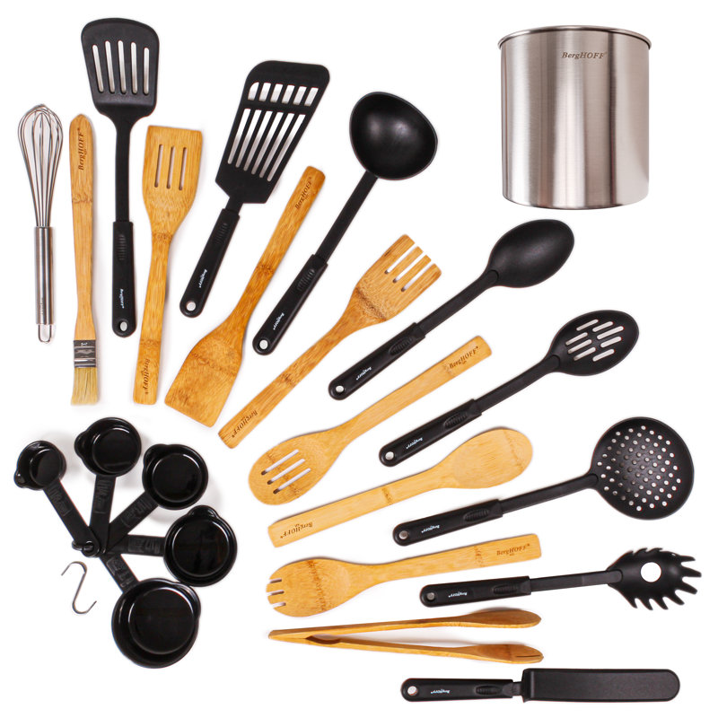 Multi-Color Bamboo Nylon Stainless Steel 25-Piece Kitchen Tool Set