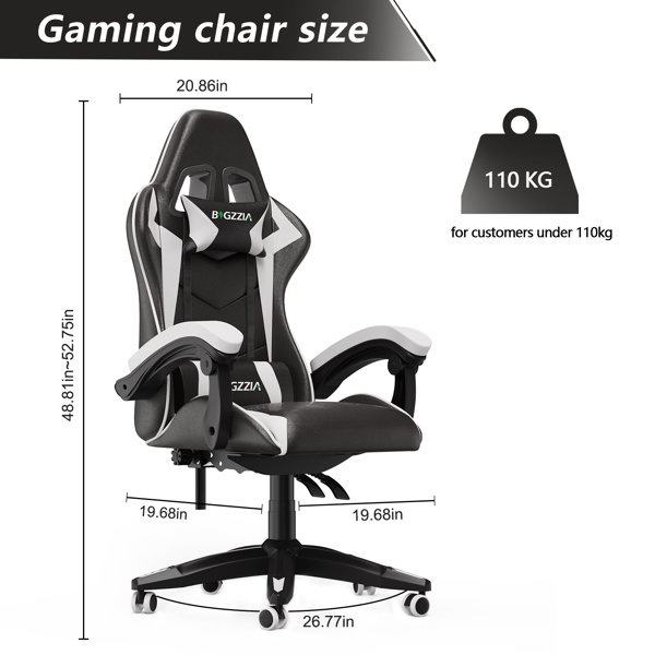 Bigzzia Gaming Chair with Footrest, Computer Chair with Lumbar