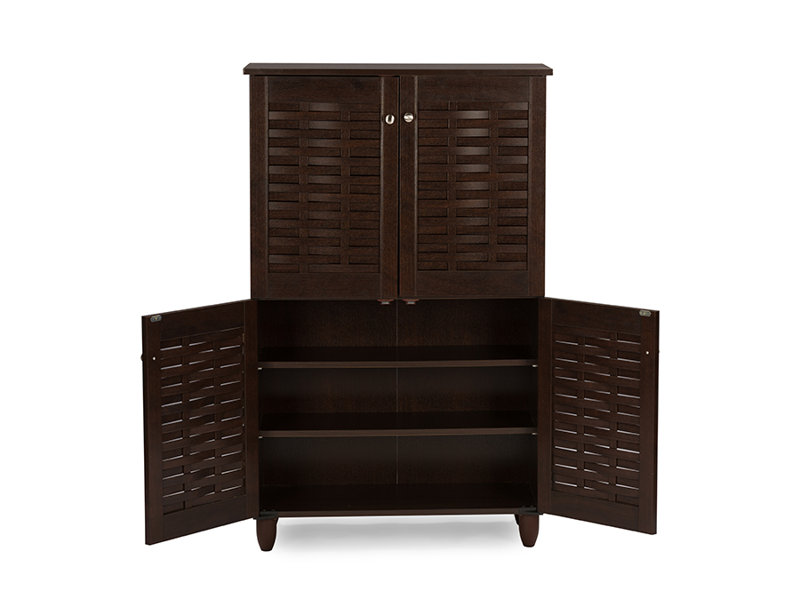 Baxton Studio Winda Dark Brown Shoe Storage Cabinet With 4 Doors and 6 Shelves 48.17" H