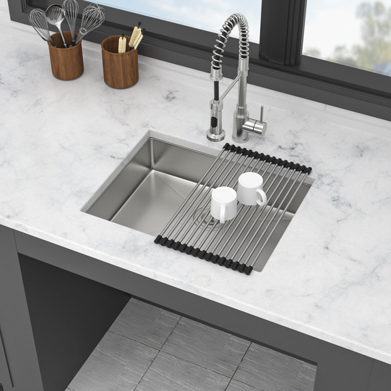 Évier de cuisine, évier encastrable 23 po, lavabo simple encastrable 5,5 po à faible profondeur conforme à l'ADA