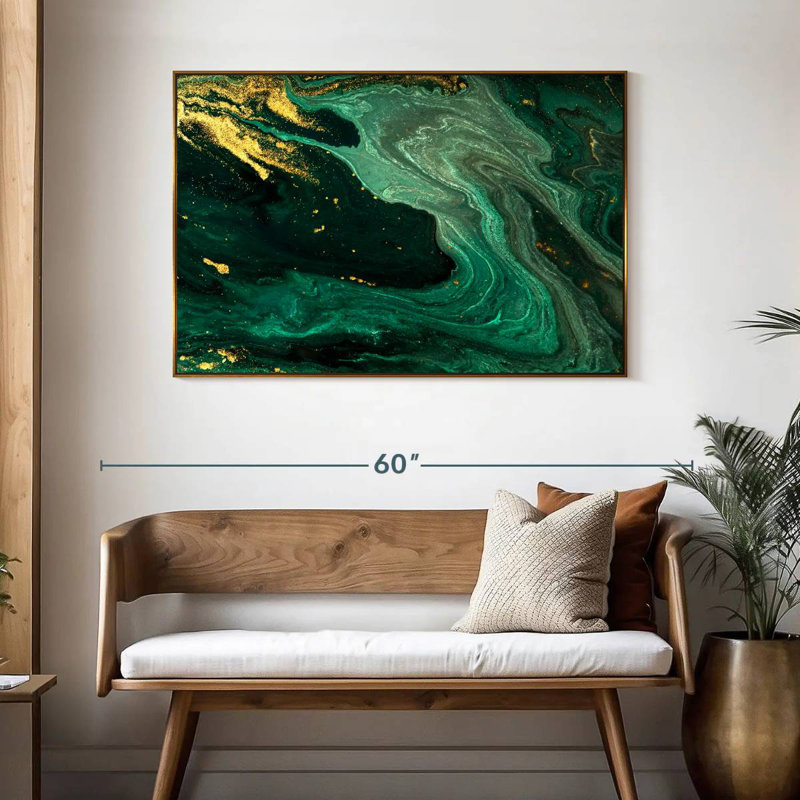 Vert et doré Grieco, 46 po x 31 po, Cadre flottant doré