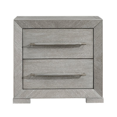 Contemporary Gray Finish Nightstand With 2 Spacious Drawers And Elegant - Colored Handles, 28x17x26.5 Inches Bedside Table Smooth Gliding Bearing 28 Deep