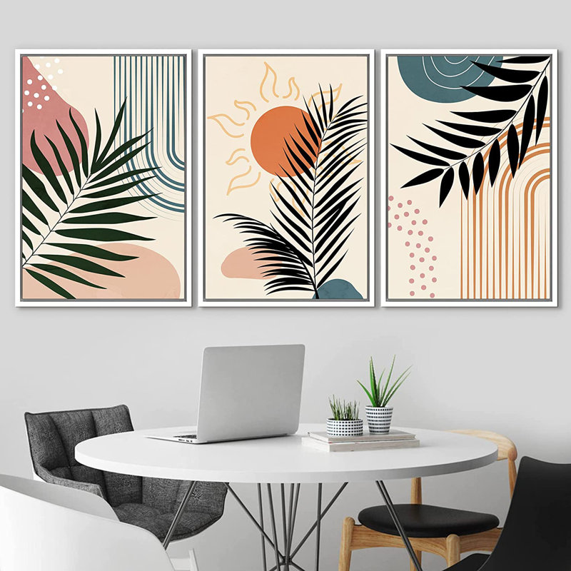 Reproduction d'art sur toile encadrée 3 pièces, H 24 po x l 48 po x P 1,5 po, Blanc