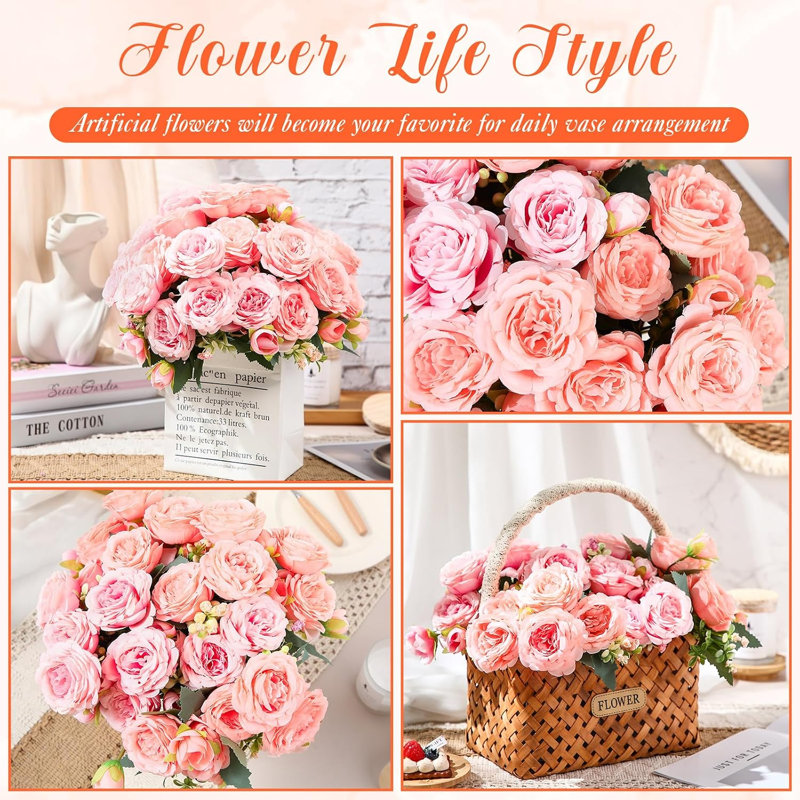 Ensemble de 8 bouquets de pivoines artificielles roses 8 paquets