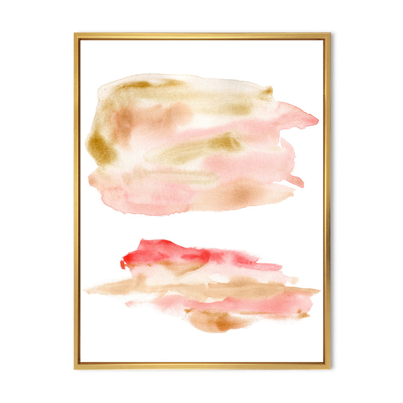 Ensemble abstrait avec taches or rose et rouges - Peinture sur toile avec cadre flottant, H 32 po x l 24 po x P 1 po