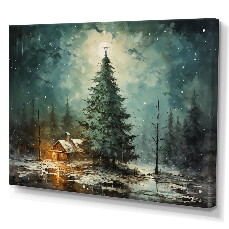 Minimalisme, arbre de Noël forêt I - pin, art mural pour salon, Toile tendue, H 34 po x l 44 po x P 1,5 po