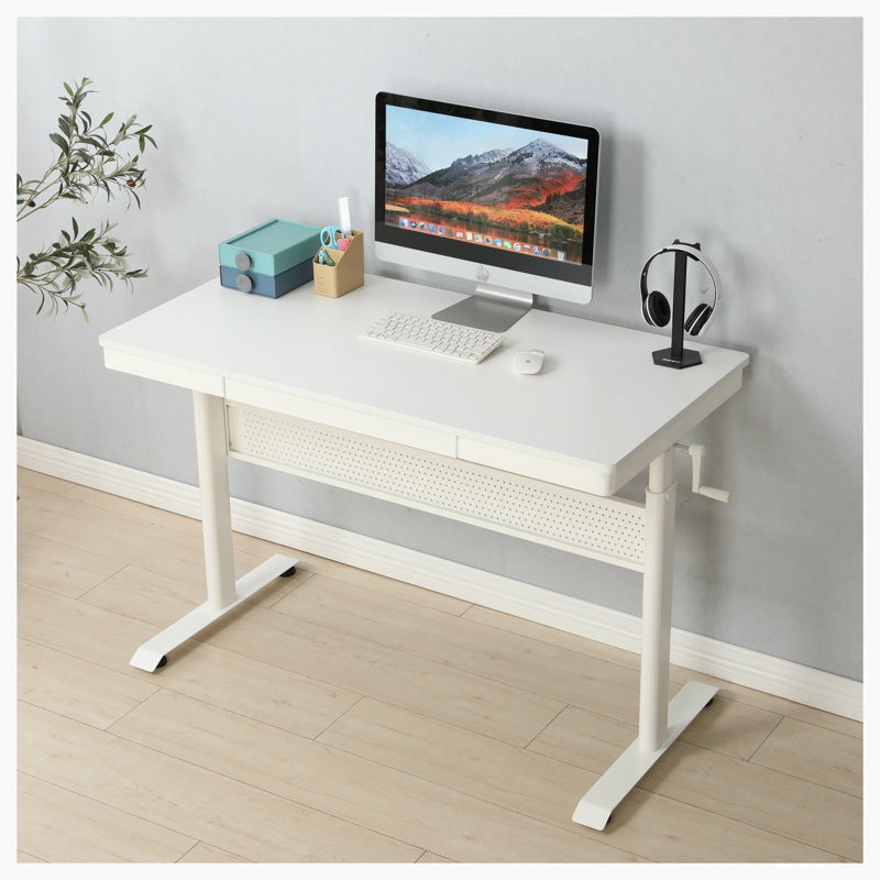 Bureau debout à hauteur réglable Lapides, Blanc, Vert clair