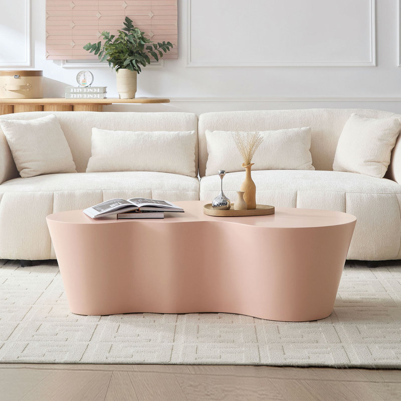 Table basse de 50 po de forme unique en fibre de verre robuste pour salon sans assemblage, Rose