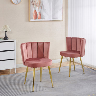 Modern Style PINK Dining Chair(Set Of 2 ) With Iron Tube Golden Color Legs, Velvet And Comfortable Backrest