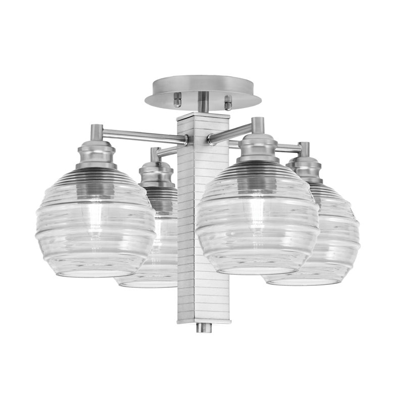 Edge 4 Light Semi-Flush With 6" Glass, Clear, Brushed Nickel