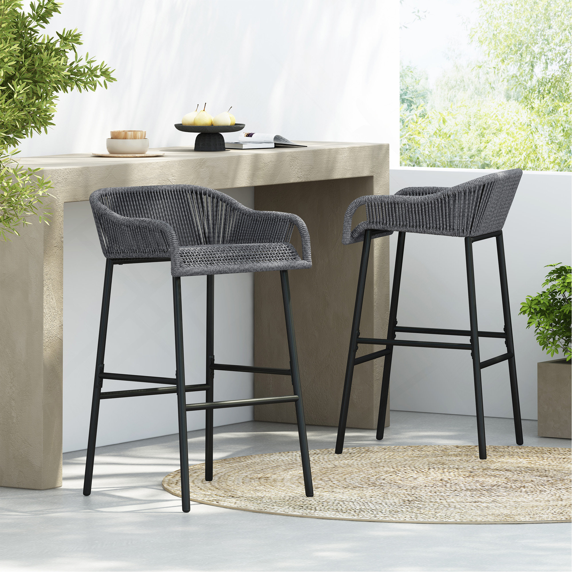 Latitude Run® Outdoor Rope Bar Stool, Set Of 2 - Wayfair Canada