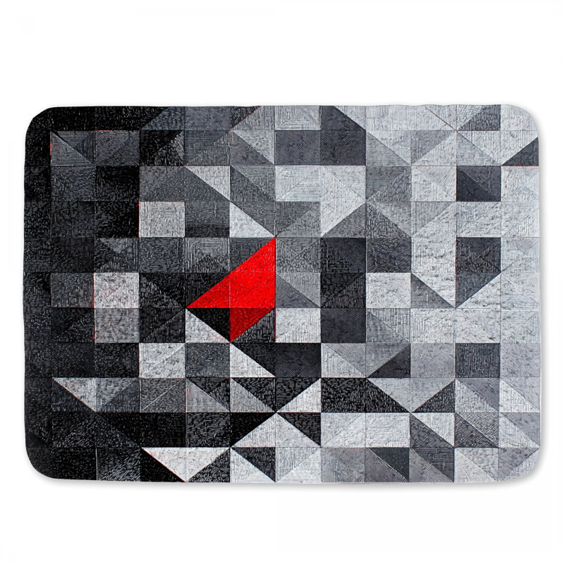 Tapis de bain à motif quadrillé abstrait Mid-Century, L 34 po