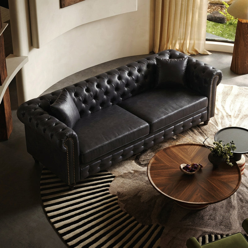 Canapé Chesterfield 85,5 po Air Leather, Black