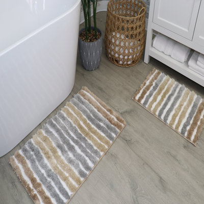 Bathroom Rugs Set of 2, Ultra Soft Microfiber Mats, Absorbent & Quick Drying, Non-Slip Rubber Backing, Machine Washable Bathroom Mats, Sink – 17x24, 21x54 Linen