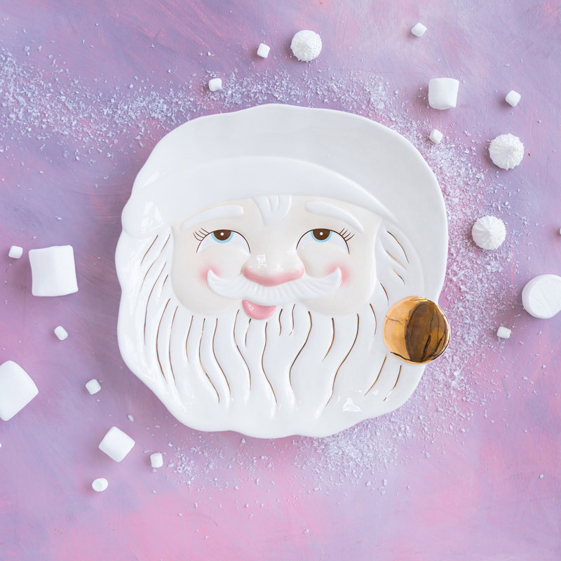 Papa Noel Cookie Platter, White/Pink/Brown/Gold
