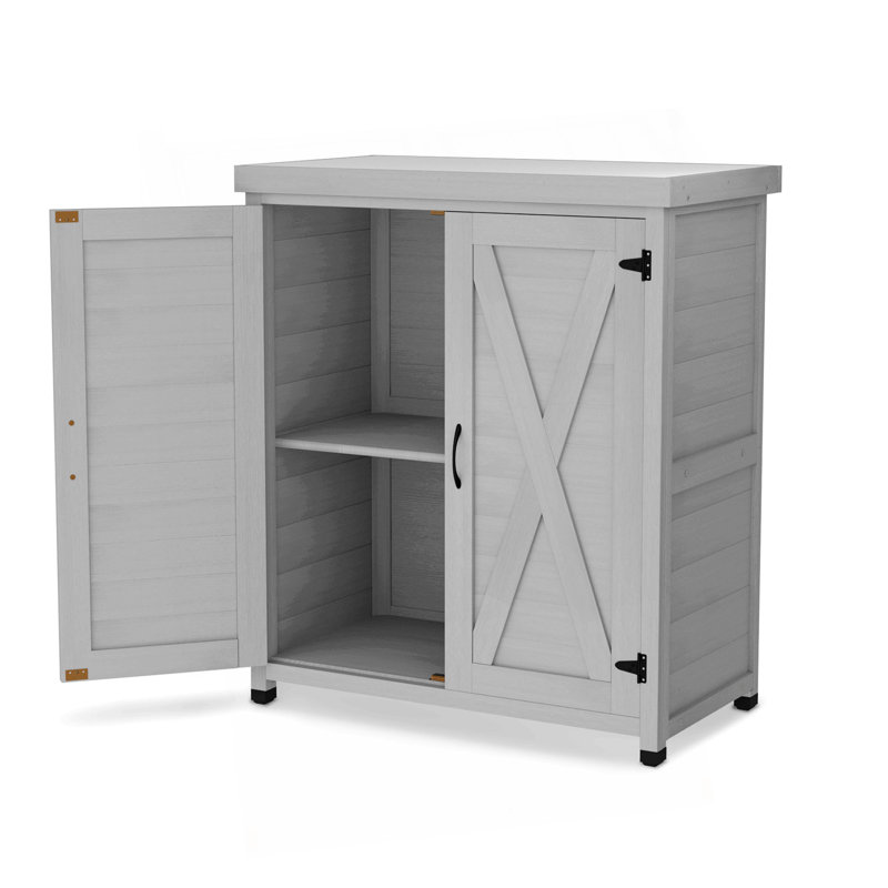 Banc de rempotage avec armoire de rangement et plateau de table en métal, Gris
