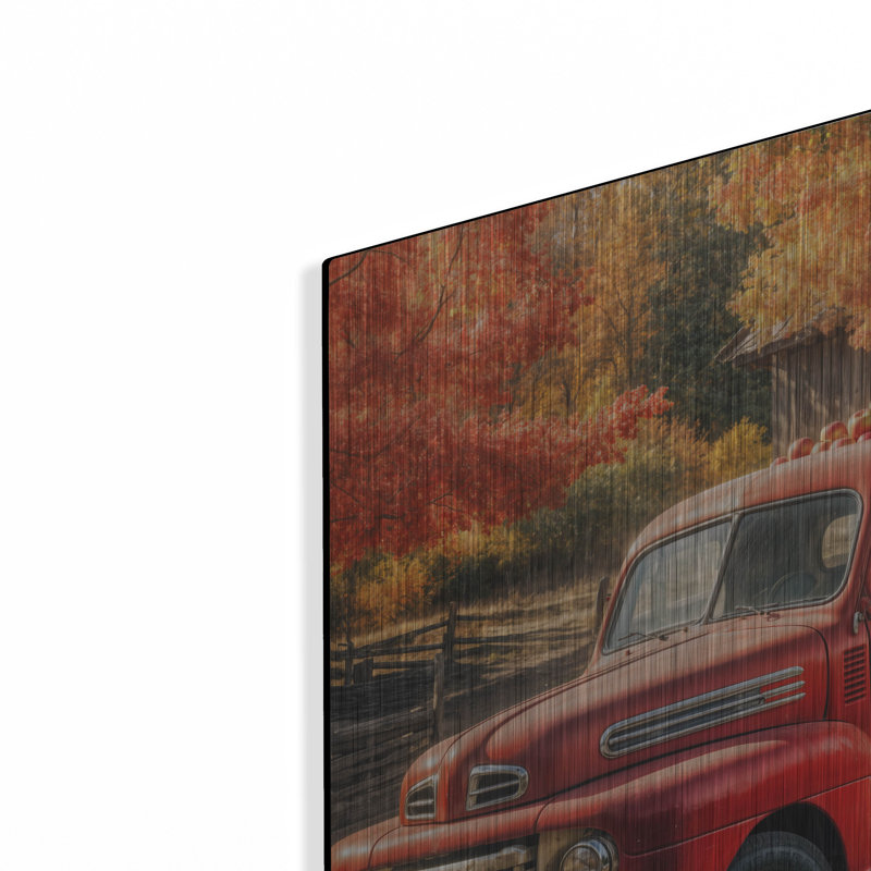  «Vintage Red Truck At Orchard 1» par Rey Klimt, art mural en métal, 24 po x 24 po, H 24 po x l 24 po