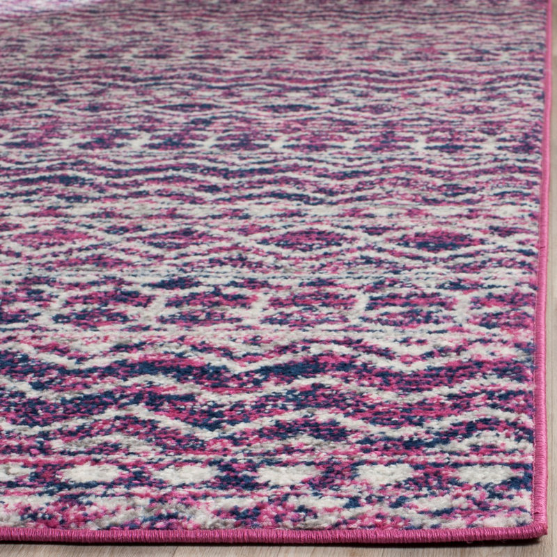 Christa Geometric Fuchsia/Navy Area Rug, Rectangle 3' x 5'