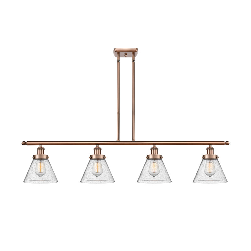 Luminaire pour îlot 4 lumières Cone, DEL, Grainé, Blanc / chrome poli